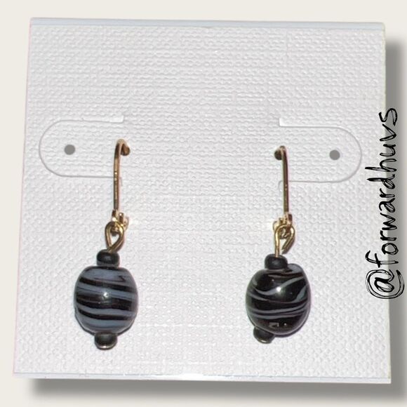 Bundle Sale 3 for $15 | Hand Crafted Black & Gray Striped Bead Earrings - Picture 1 of 6
